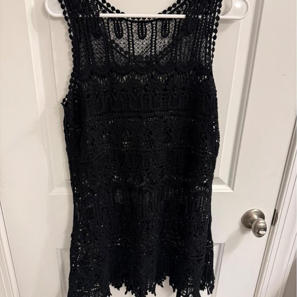 Black macrame crochet 100% cotton minidress